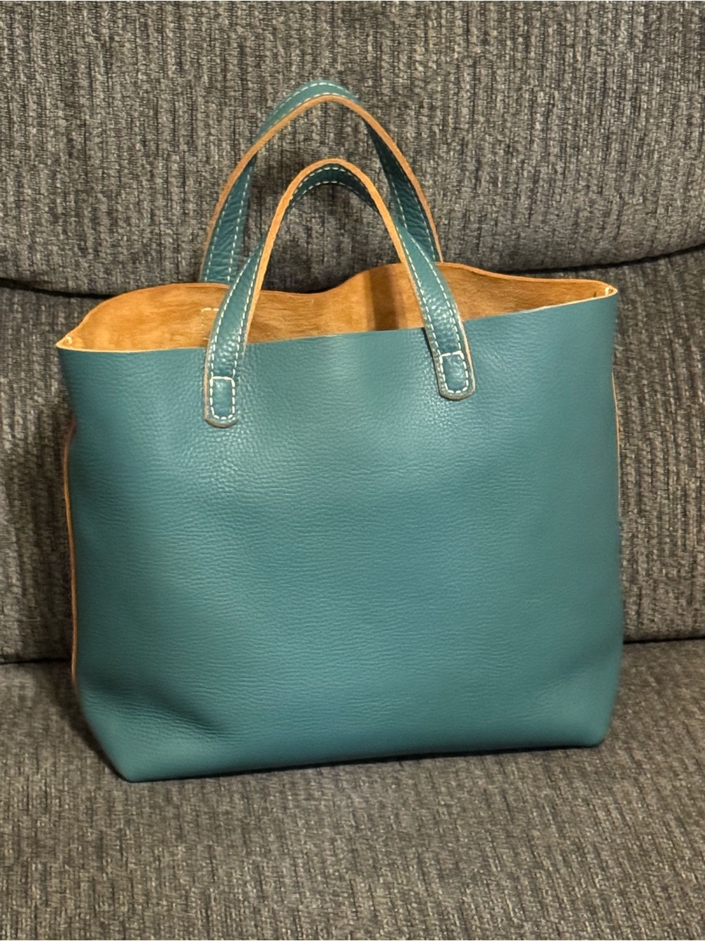 Portland Leather turquoise Crossbody Tote with Tan Interior - Picture 2 of 3